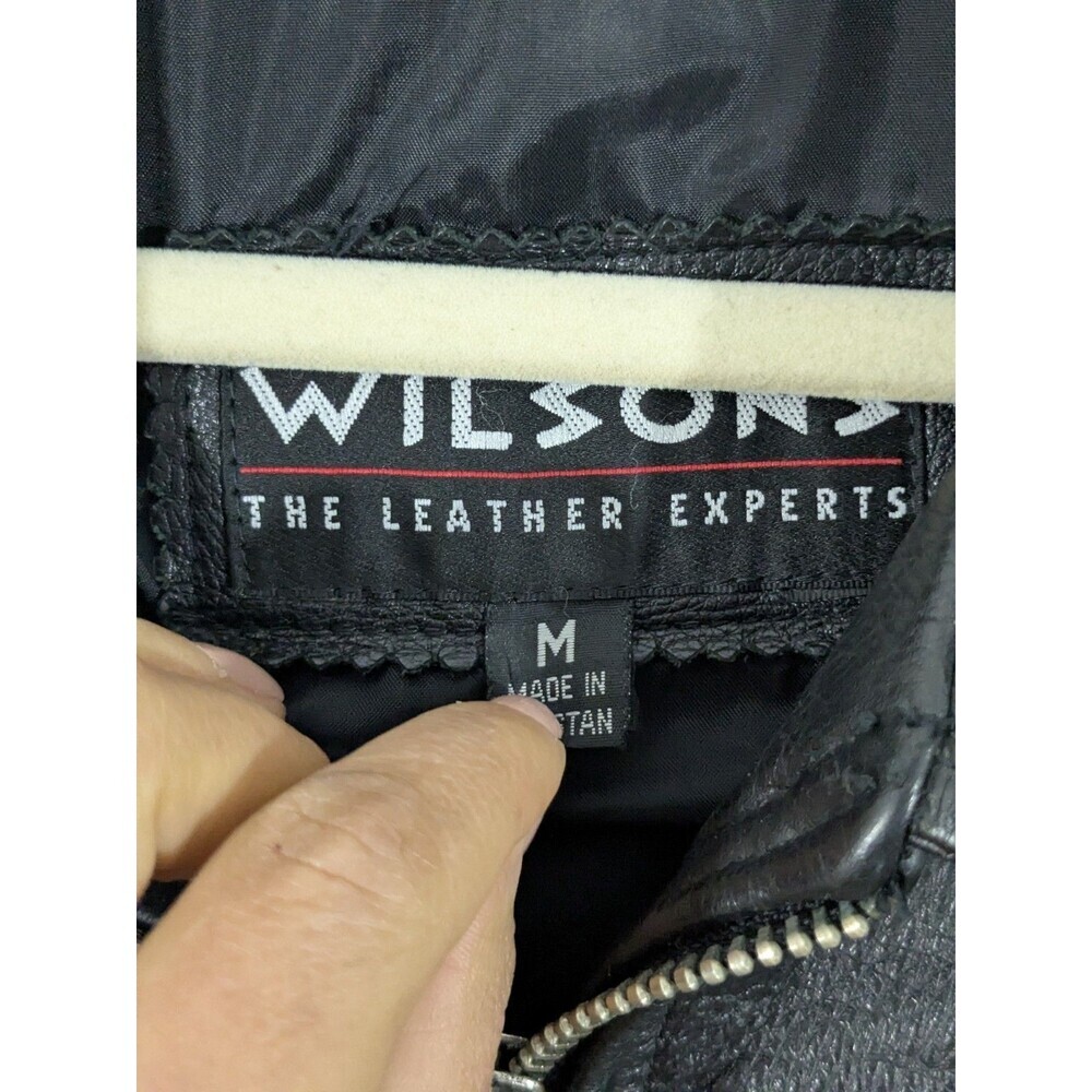 Vintage Wilsons Leather Men's M Motorcycle Jacket Black Leather Cafe Racer Zip - Picture 3 of 16